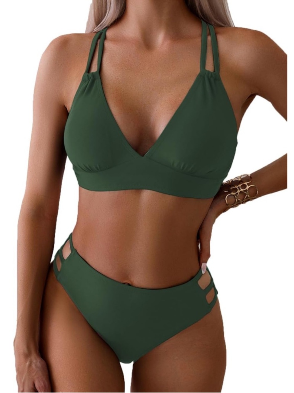 Classic Olive Green Strappy Bikini - Women Swim